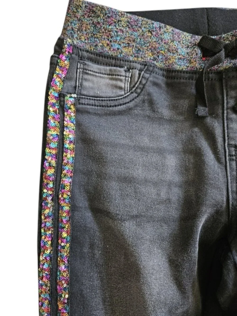 WONDER NATION Black Sequined Accent Cropped Jeans Girls Size 10-12